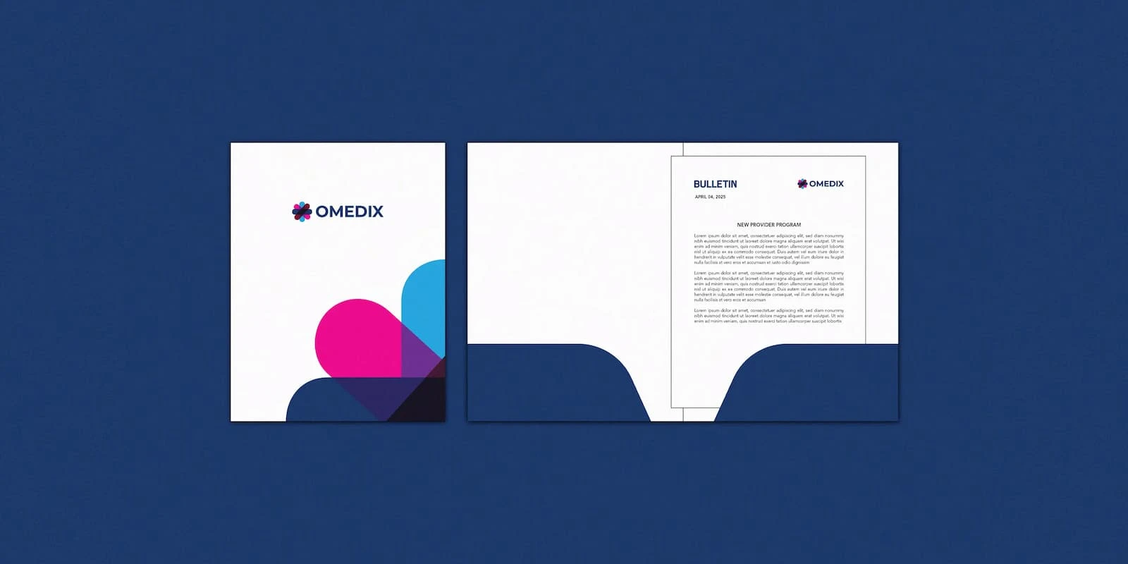 Omedix medical brand identity and stationery design